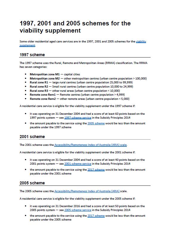 Image - 1997, 2001 and 2005 schemes for the viability supplement (residential aged care)