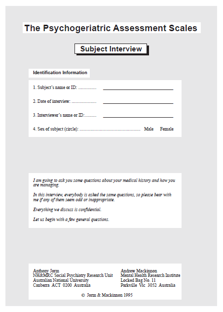 Cognitive Impairment Scale (PAS) cover