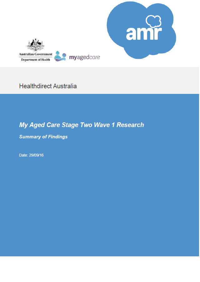 Cover image for My Aged Care Stage Two Wave 1 Research – Summary of Findings.