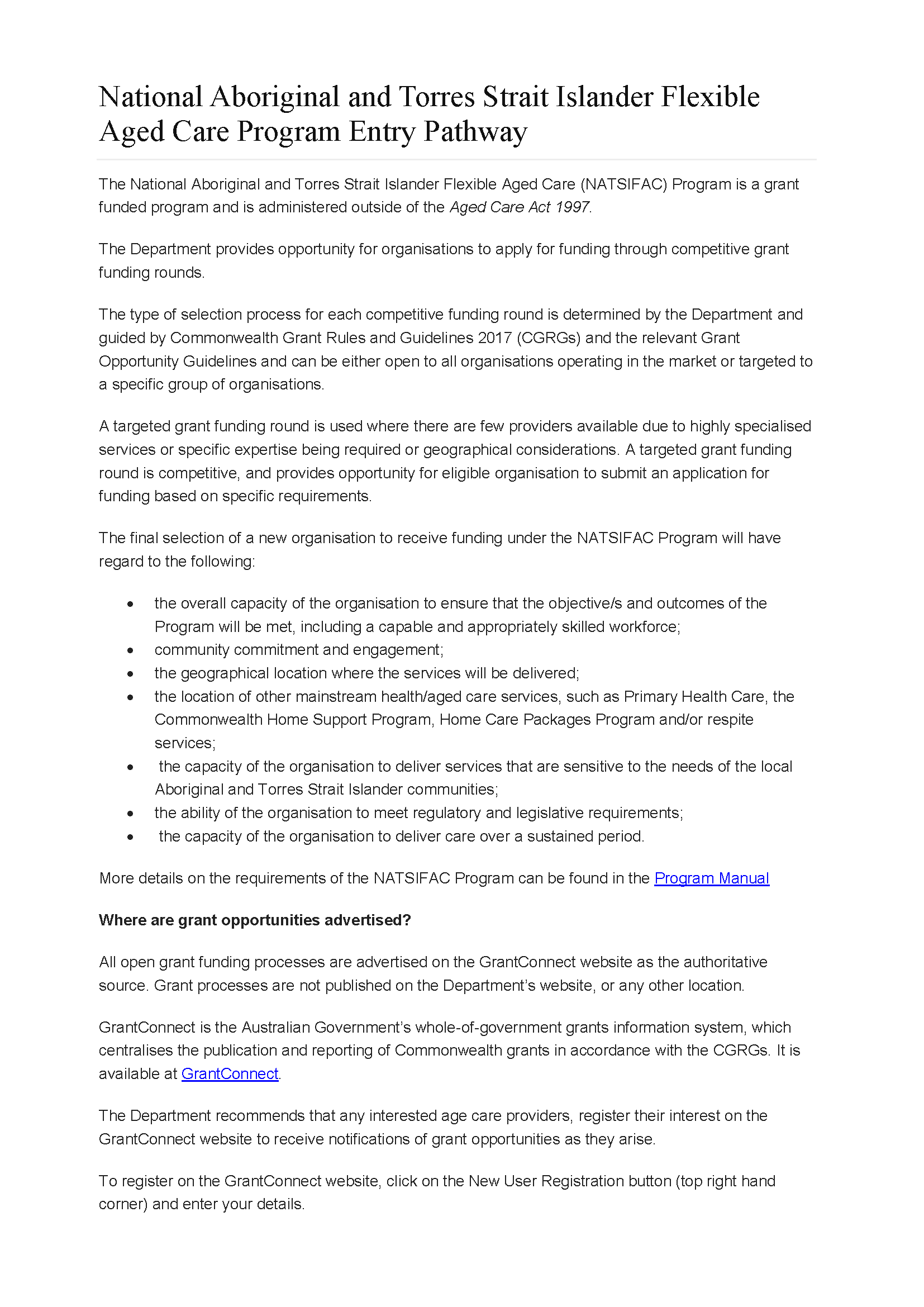 National Aboriginal and Torres Strait Islander Flexible Aged Care Program Entry Pathway