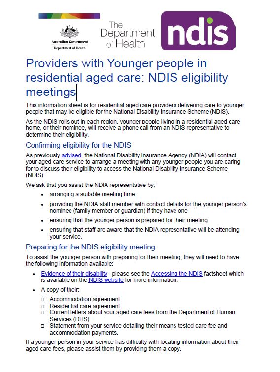 Image - Providers with younger people in residential aged care: NDIS eligibility meetings