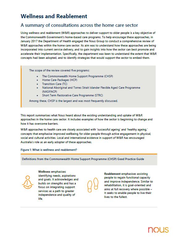 Cover image for Wellness and reablement – a summary of consultations across the home care sector