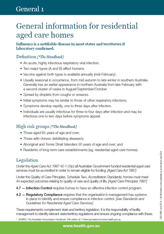 Fact Sheets — Influenza Kit for Residential Aged Care cover image