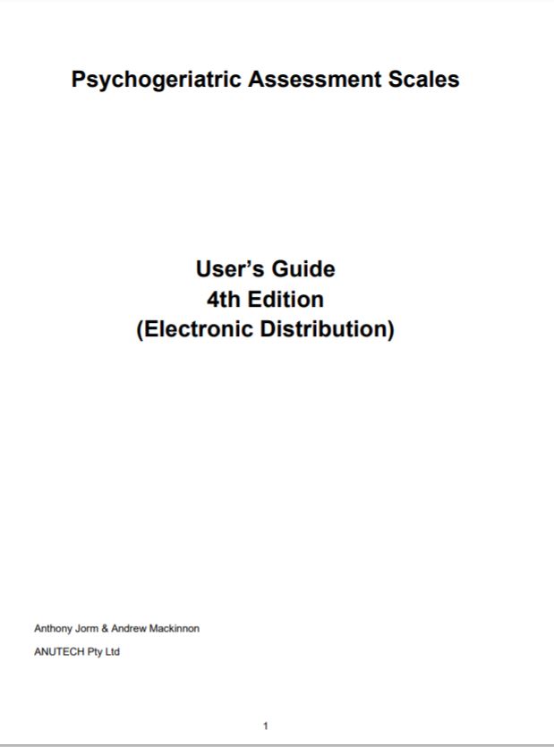 Psychogeriatric Assessment Scales (PAS) User Guide cover