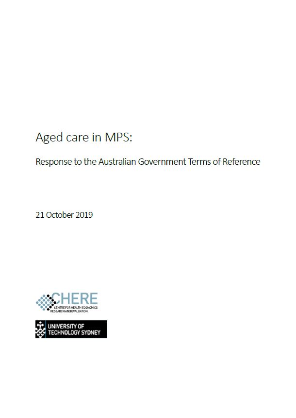 Cover image for Aged care in MPS: Response to the Australian Government Terms of Reference.