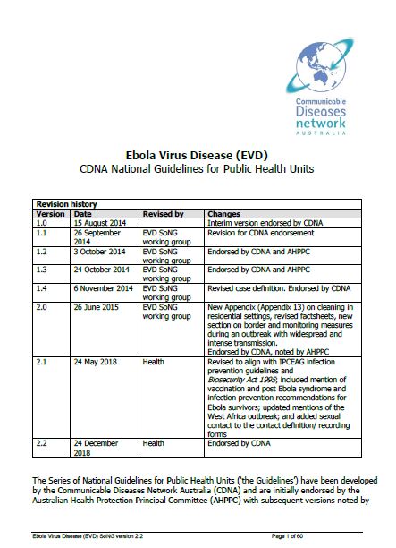 Cover image for CDNA National Guidelines – Ebola Virus Disease
