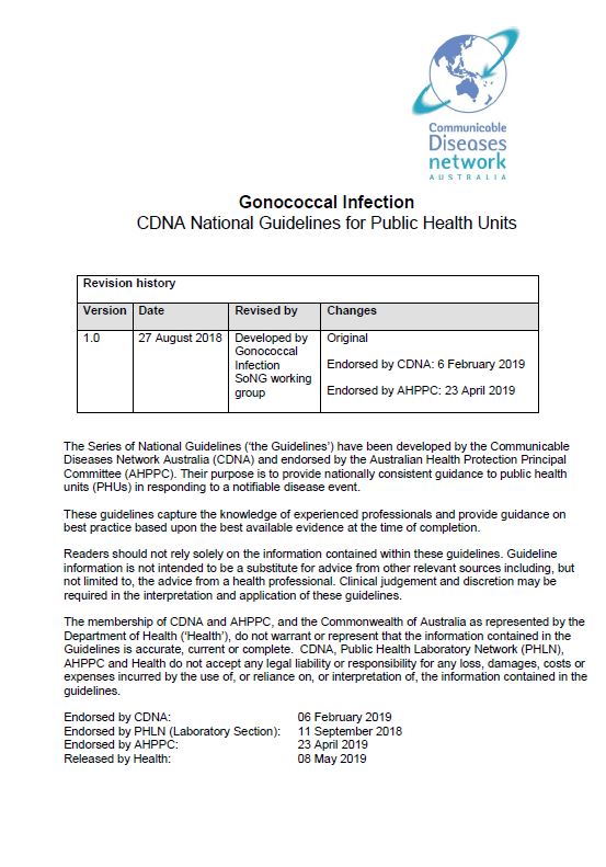 Cover image for CDNA National Guidelines – Gonococcal Infection
