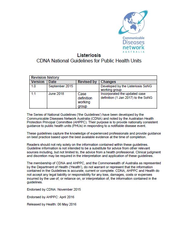 Cover image for CDNA Exposure Assessment Form – Listeriosis