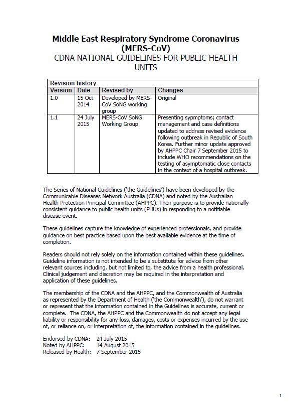 Cover image for CDNA National Guidelines – Middle East Respiratory Syndrome Coronavirus
