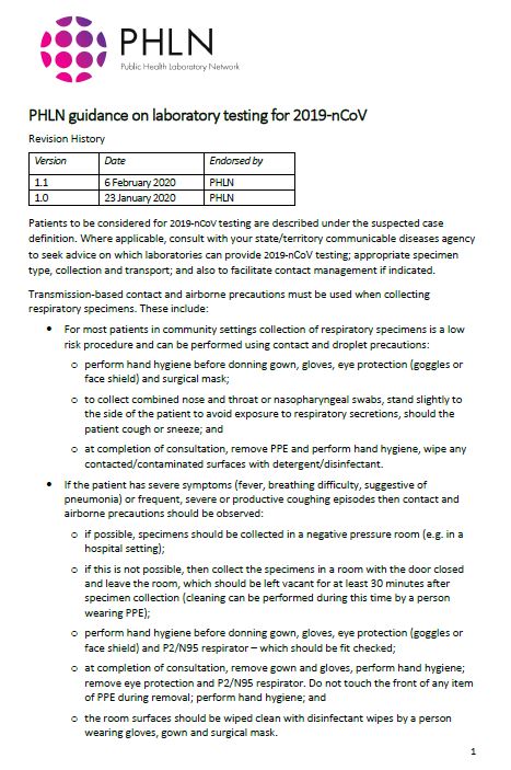 Cover image for PHLN Guidance on Laboratory Testing for 2019-nCoV