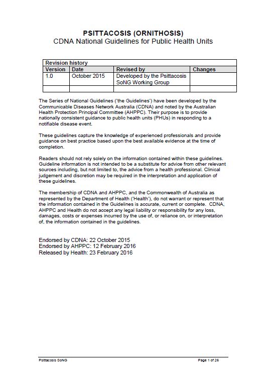 Cover image for CDNA National Guidelines – Psittacosis