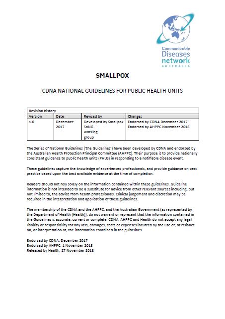 Cover image for CDNA National Guidelines – Smallpox