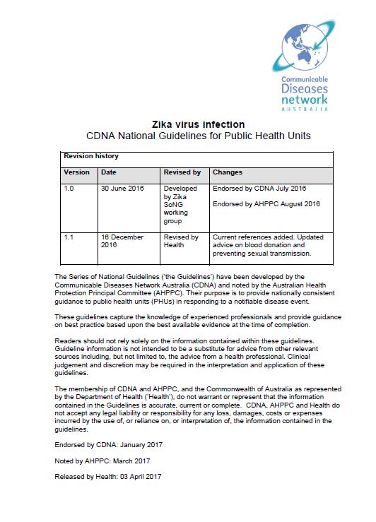 Cover image for CDNA National Guidelines – Zika Virus