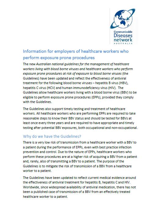 Cover image for Information for Employers of Healthcare Workers who Perform Exposure Prone Procedures 