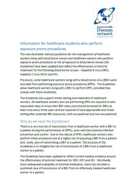 Cover image for Information for healthcare students who perform exposure prone procedures