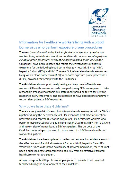 Information for healthcare workers living with a blood borne virus who perform exposure prone procedures