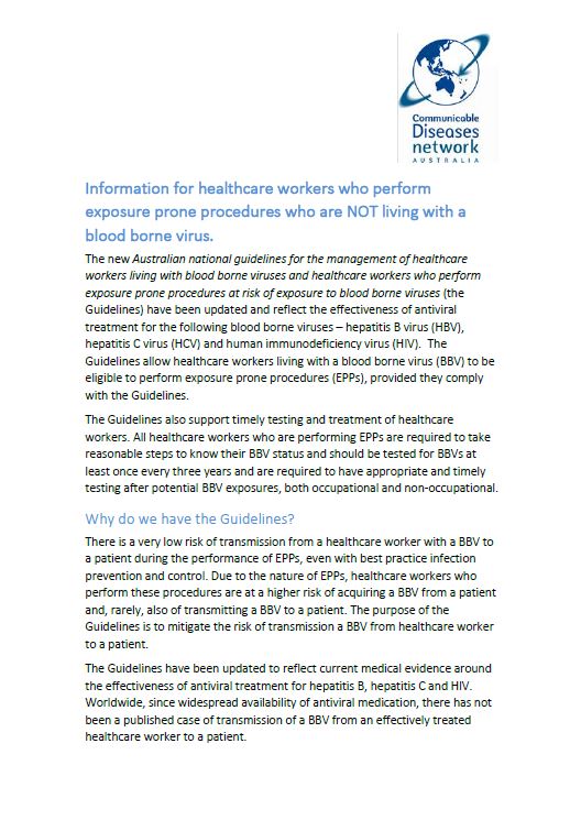 Cover image for Information for healthcare workers who perform exposure prone procedures who are NOT living with a blood borne virus