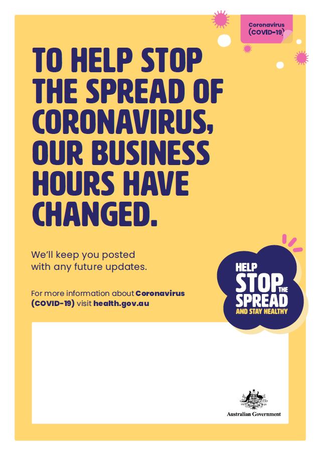 Coronavirus (COVID19) Change of hours poster for businesses