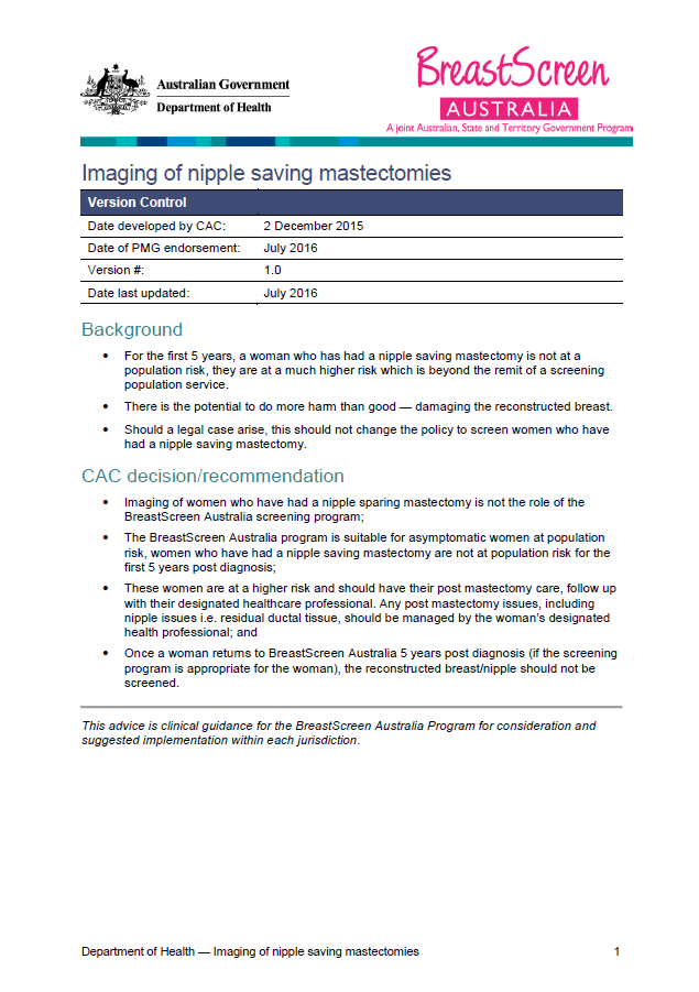 Cover image for Imaging of nipple saving mastectomies
