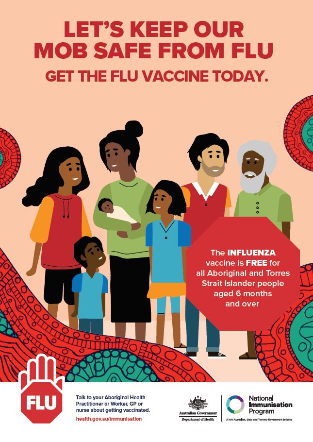 Let’s keep our mob safe from flu poster for Aboriginal and Torres