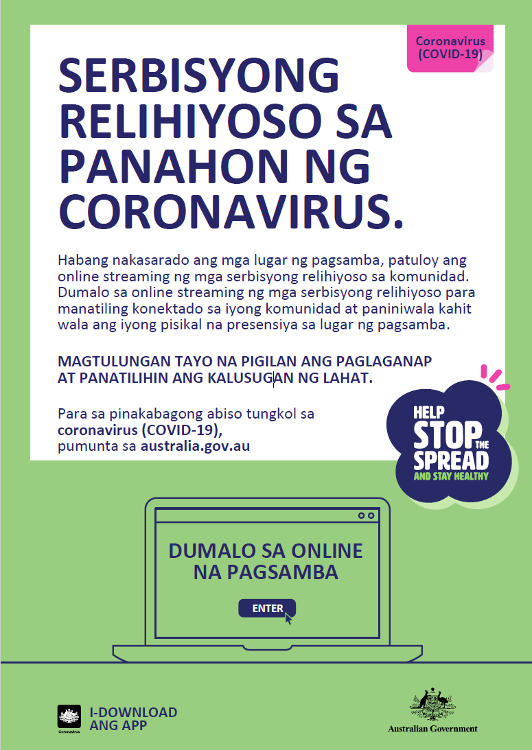 Coronavirus Covid 19 Serbisyong Relihiyoso Sa Panahon Ng Coronavirus Religious Services During Covid 19 Outbreaks Australian Government Department Of Health