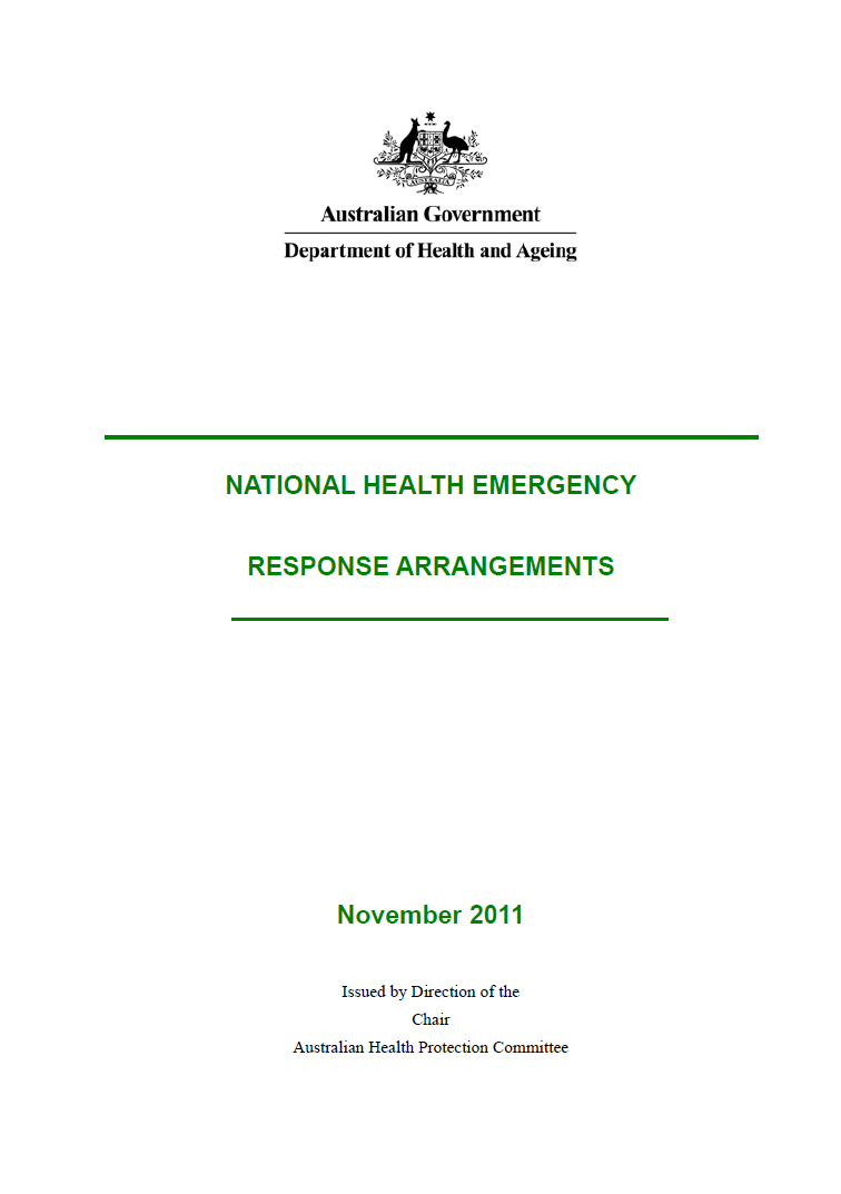 Cover image for the National Health Emergency Response Arrangements.