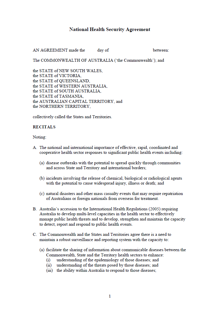Cover image for the National Health Security Agreement.