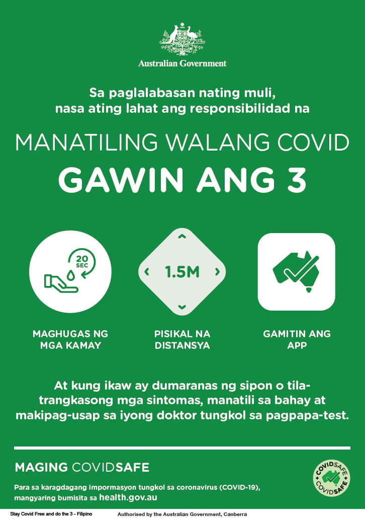 Coronavirus Covid 19 Manatiling Walang Covid Gawin Ang 3 Stay Covid Free Do The 3 Australian Government Department Of Health