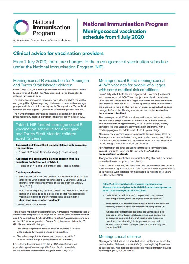 Meningococcal fact sheet cover image