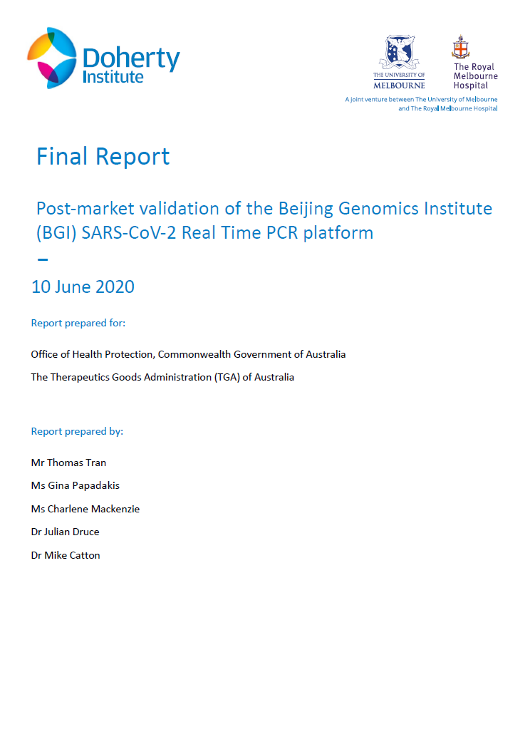 Cover image for Post-market validation of the Beijing Genomics Institute (BGI) SARS-CoV-2 Real Time PCR platform