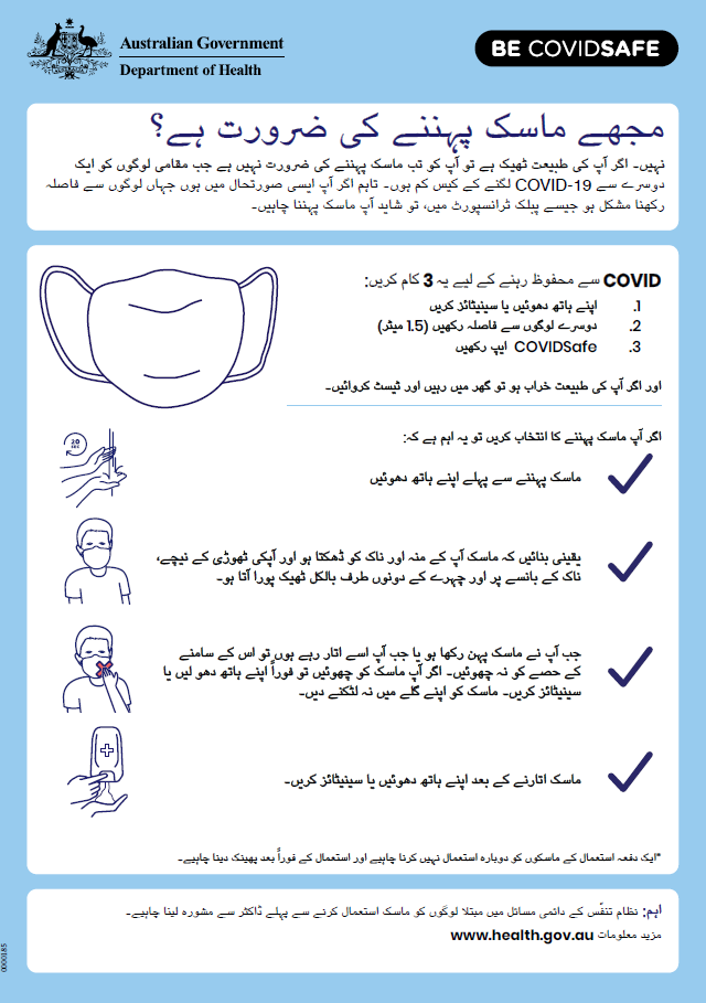 Coronavirus Covid 19 مجھے ماسک پہننے کی ضرضرورت ہے Do I Need To Wear A Mask Australian Government Department Of Health