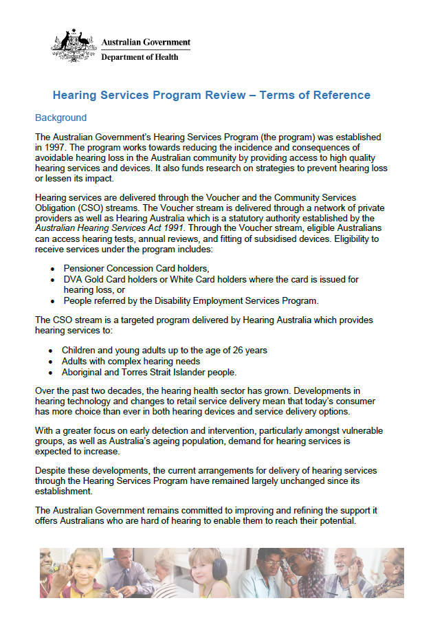 Cover image of Hearing Services Program Review Terms of Reference