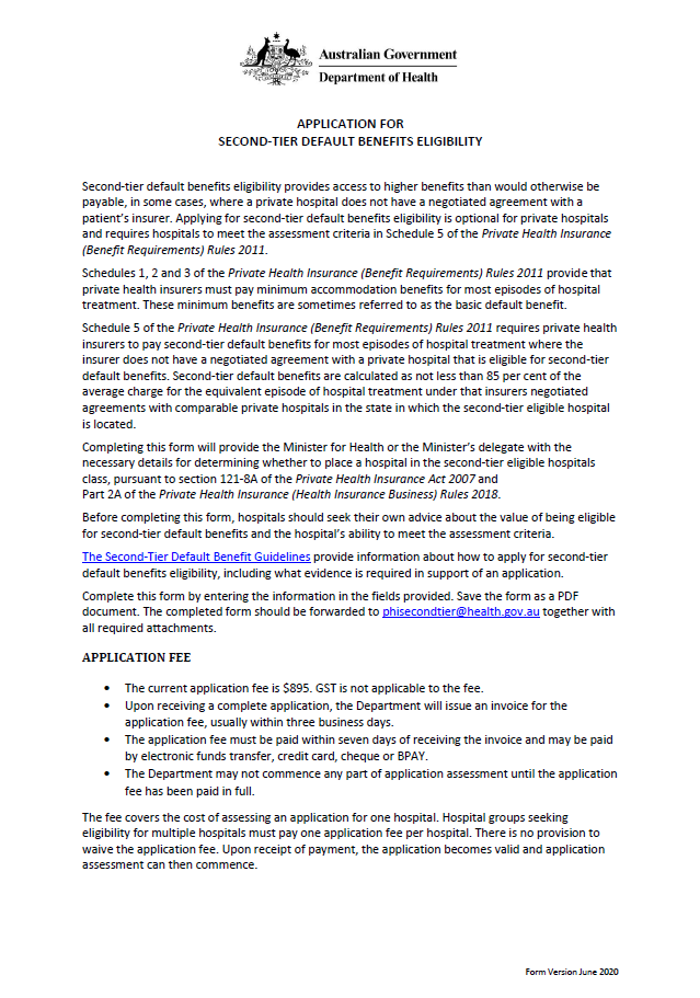 SecondTier Default Benefits Eligibility Application Form