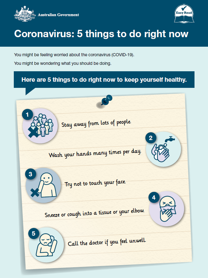 Coronavirus: 5 things to do right now – Easy Read | Australian