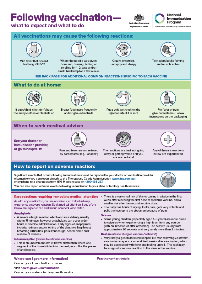 Following vaccination what to expect and what to do Australian Government Department of Health