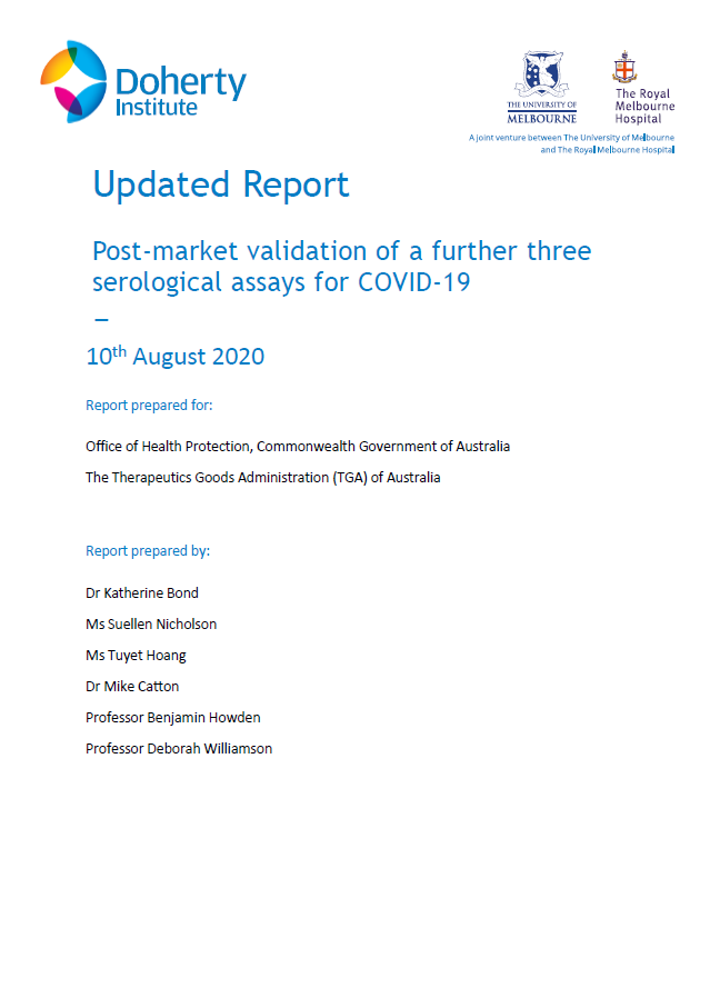 Post-market validation of a further three serological assays for COVID-19 – updated report
