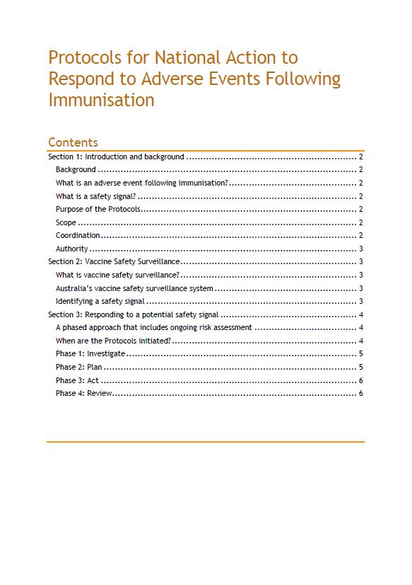 Cover image for Protocols for National Action to Respond to Adverse Events Following Immunisation