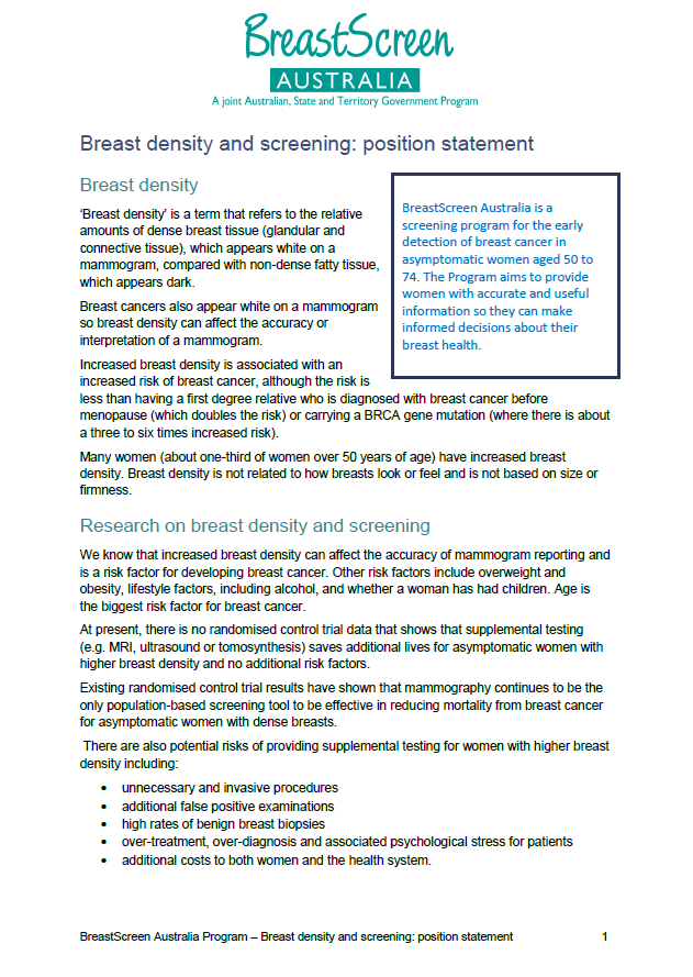 Breast (Chest) Density Information for Ontario Breast Screening