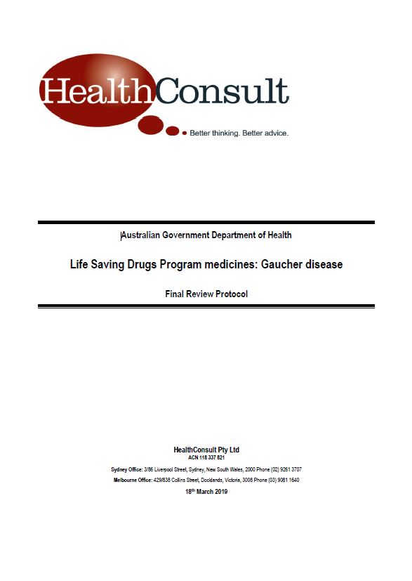 Cover image of Life Saving Drugs Program – Gaucher disease (type 1) – Medicines review protocol