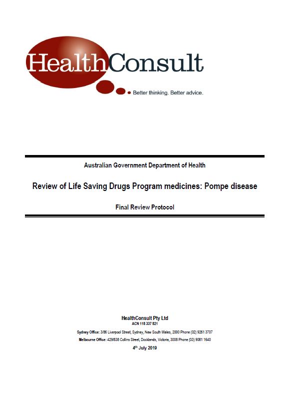 Cover image of Life Saving Drugs Program – Pompe disease – Medicines review protocol