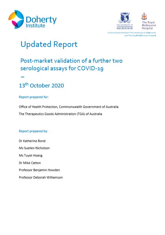 Doherty Institute - Updated report - 13 October 2020 cover