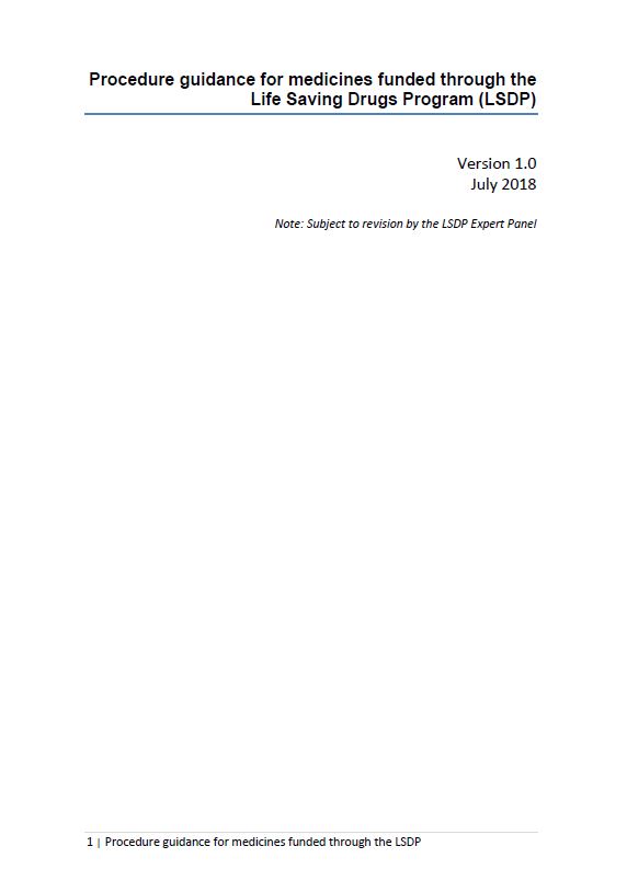 Cover image of Procedure guidance for medicines funded through the Life Saving Drugs Program