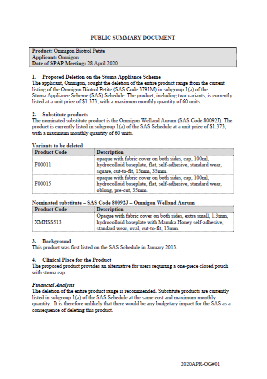 Cover image for SPAP public summary documents – April 2020 – Omnigon Biotrol Petite