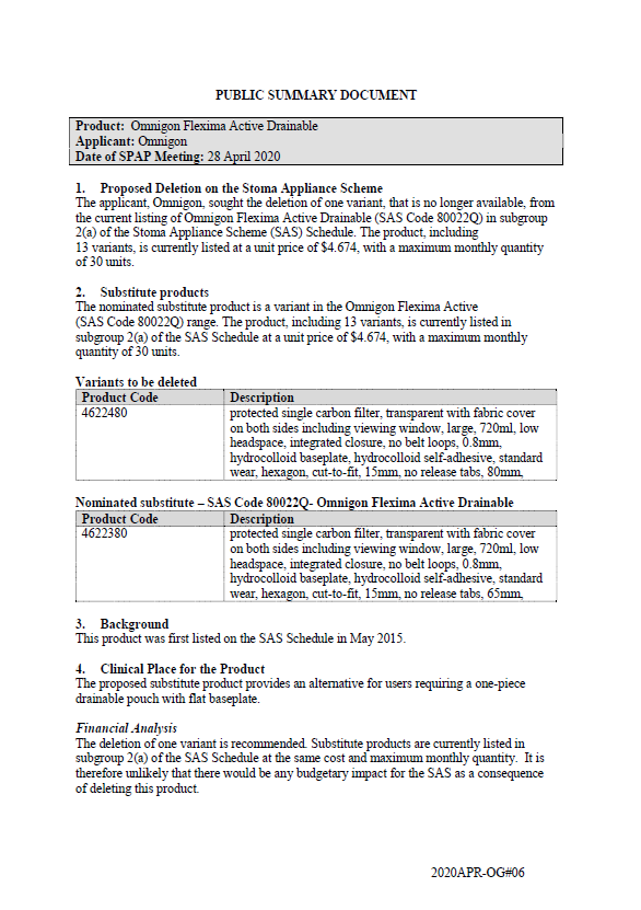 Cover image for SPAP public summary documents – April 2020 – Omnigon Flexima Active Drainable