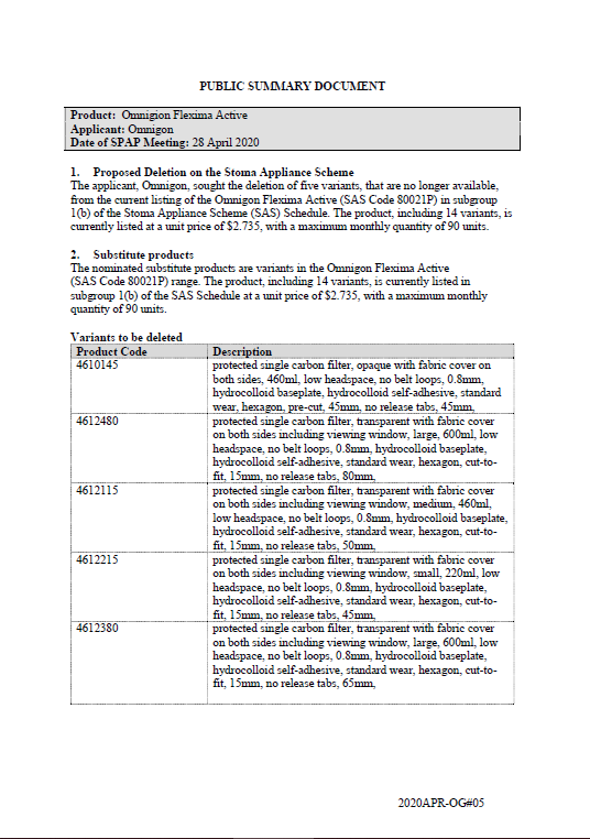 Cover image for SPAP public summary documents – April 2020 – Omnigon Flexima active