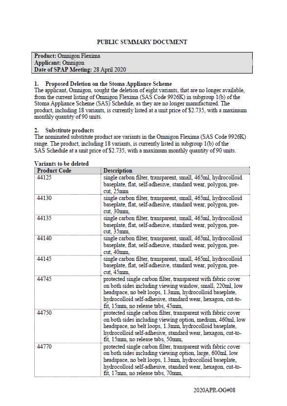 Cover image for SPAP public summary documents – April 2020 – Omnigon Flexima 