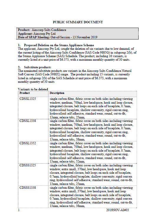 Cover image for SPAP public summary documents – November 2019 – Ainscorp Salts Confidence