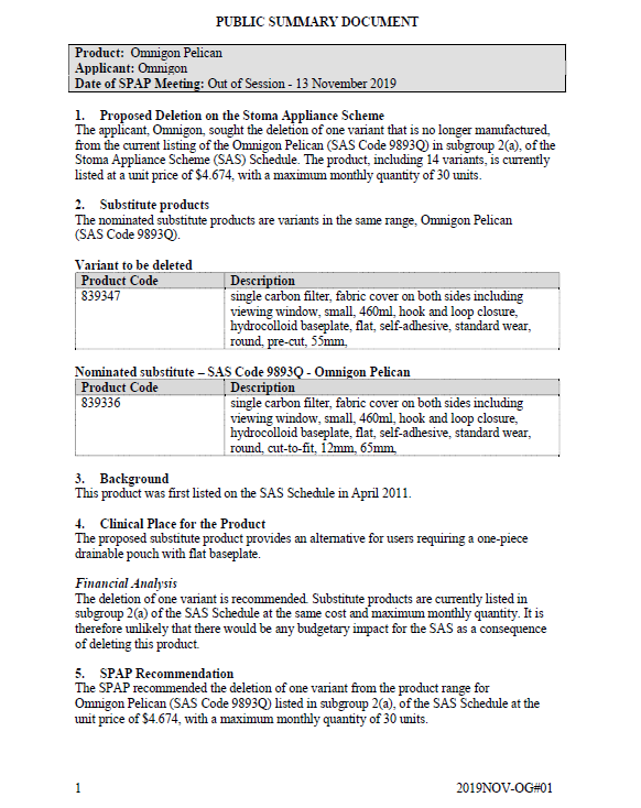 Cover image for SPAP public summary documents – November 2019 – Omnigon Pelican