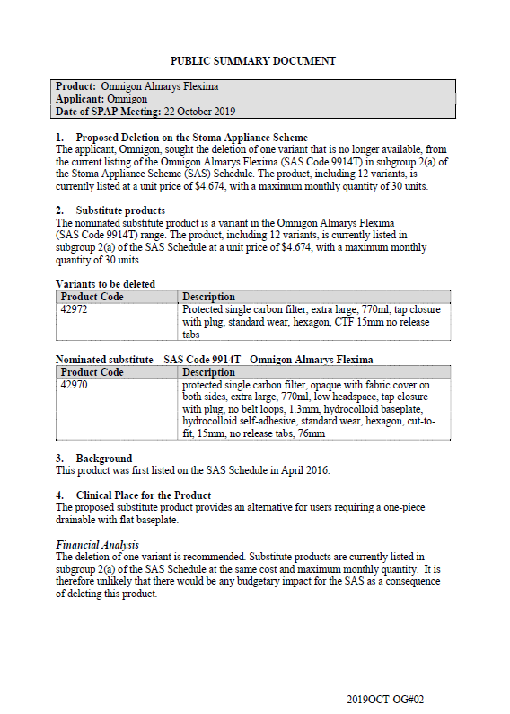 Cover image for SPAP public summary documents – October 2019 – Omnigon Almarys Flexima