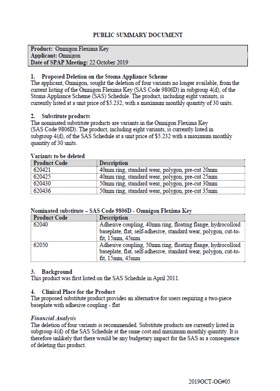 Cover image for SPAP public summary documents – October 2019 – Omnigon Flexima Key